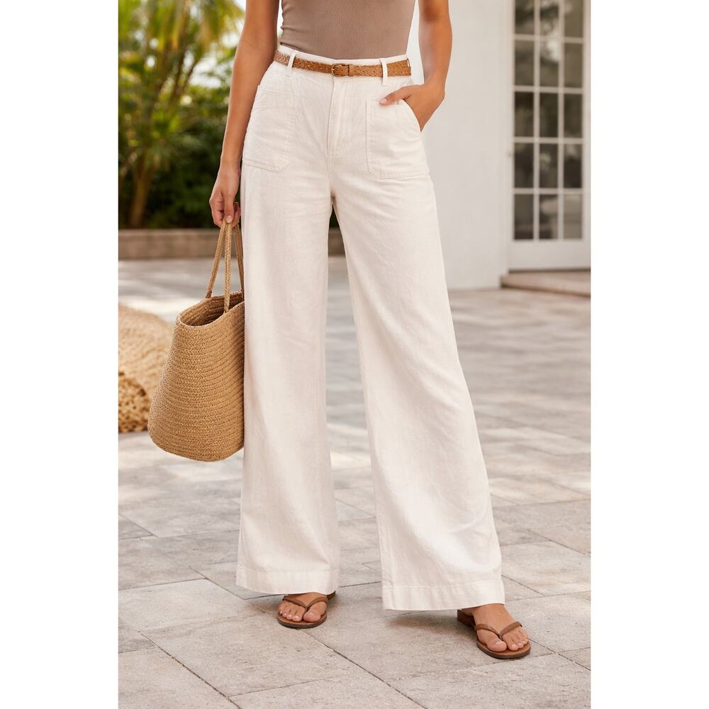 Lauren Jeans Co White Cotton Wide Leg Pants Size 12 High Rise